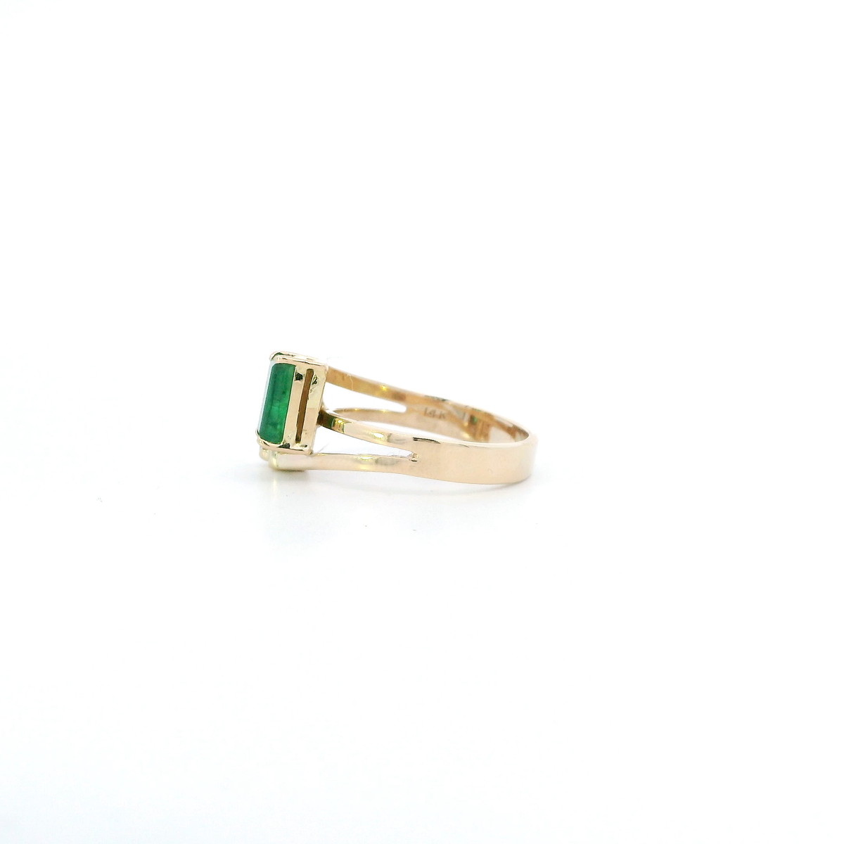14K Yellow Gold Emerald & Diamond Womens Ring - 0.09ct