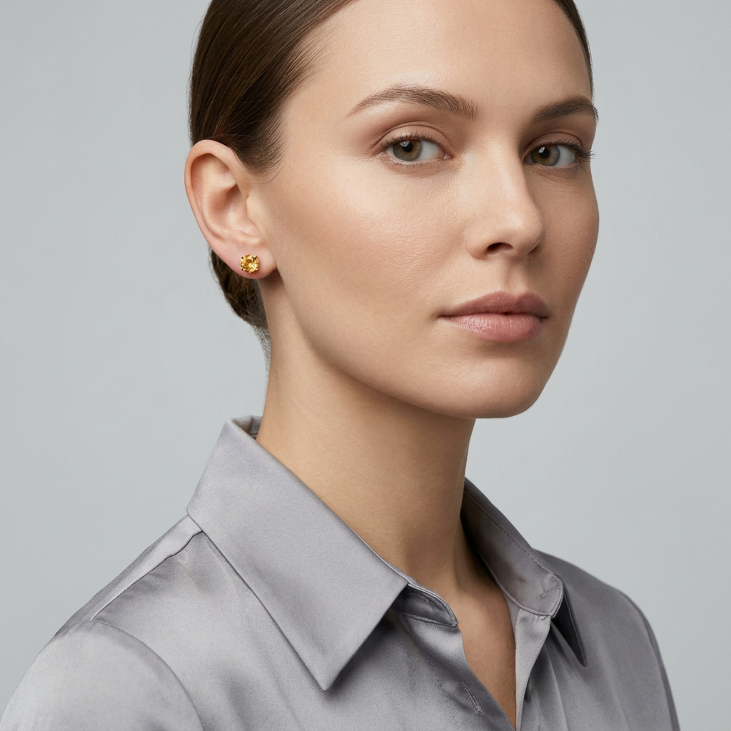 14K Yellow Gold Citrine Stud Earrings