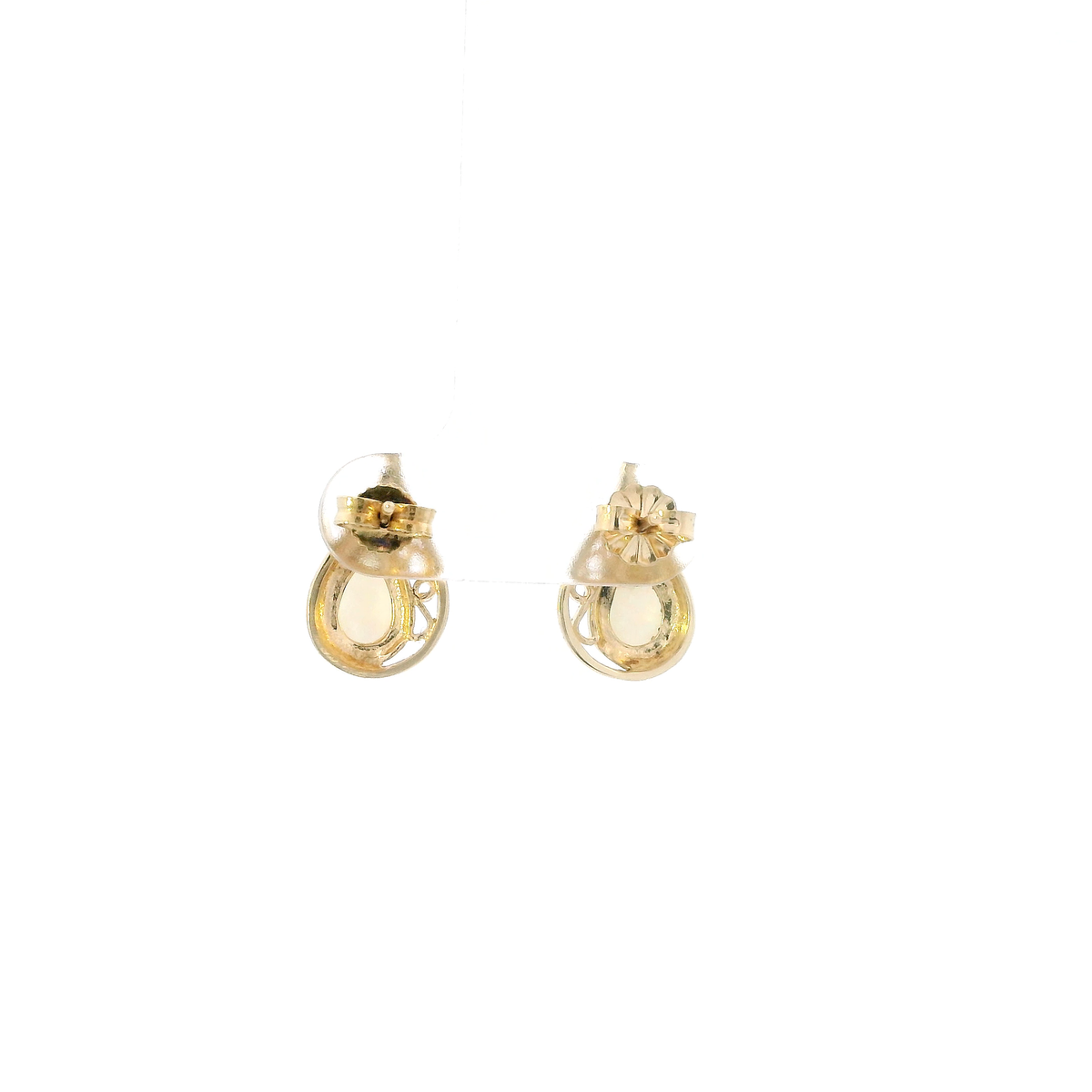 14K Yellow Gold Pear Opal & Diamond Earrings - 0.02ct