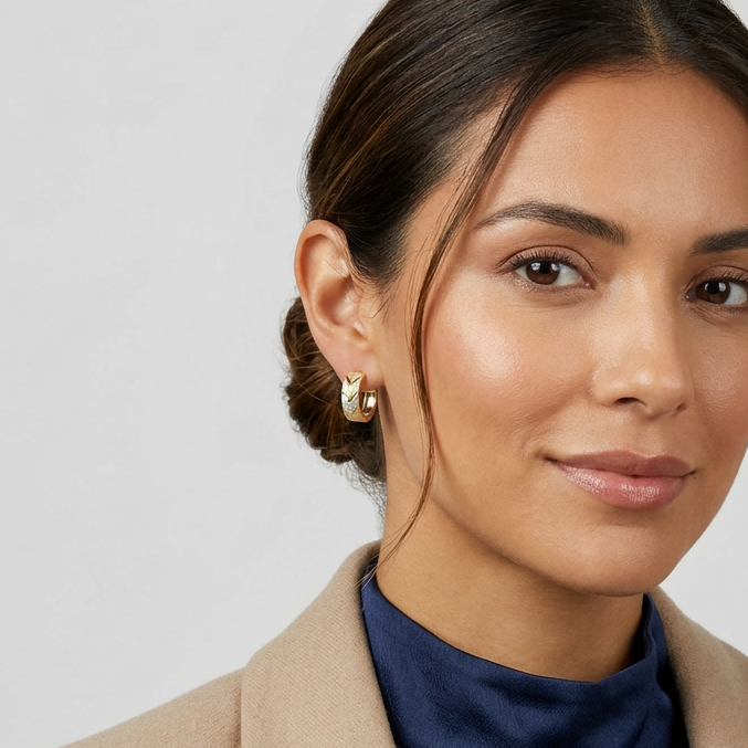 14k Tri Color Gold Diamond Cut Hoop Earrings