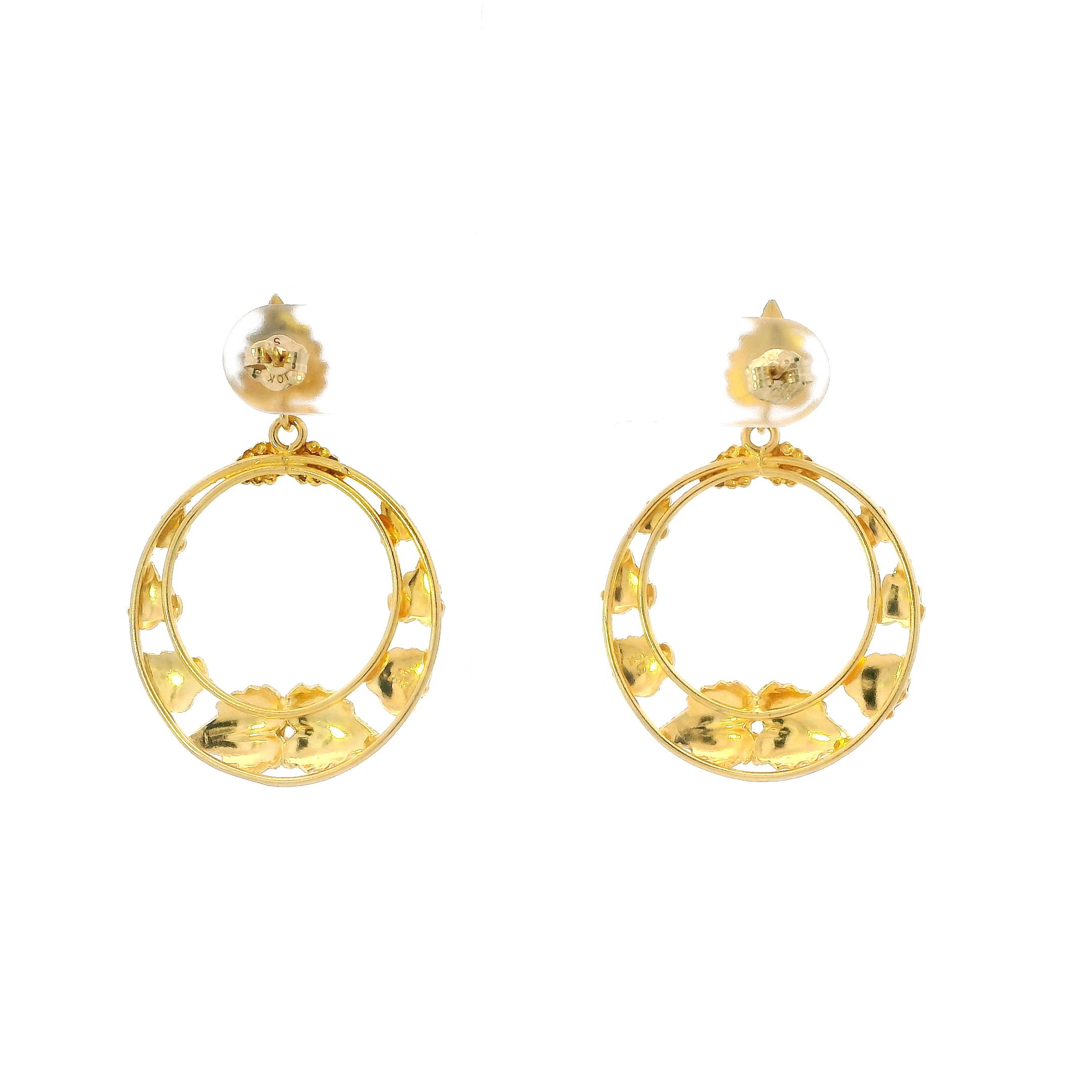10K Tri Color Gold Black Hills Gold Dangle Leaves Earrings
