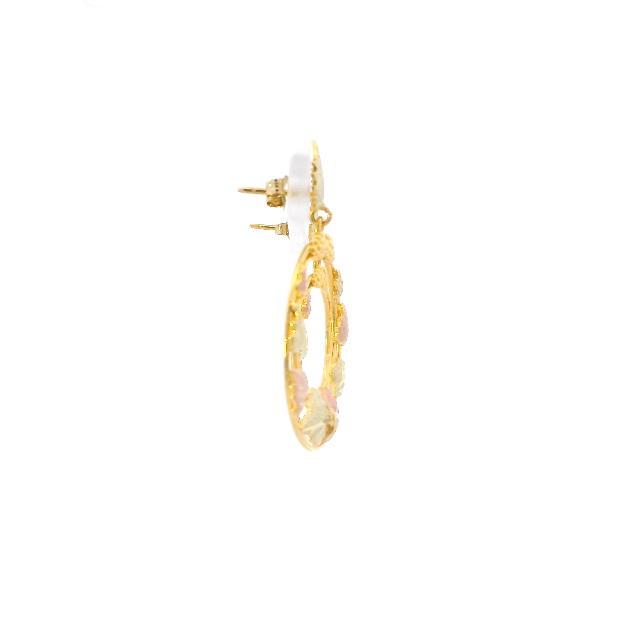 10K Tri Color Gold Black Hills Gold Dangle Leaves Earrings