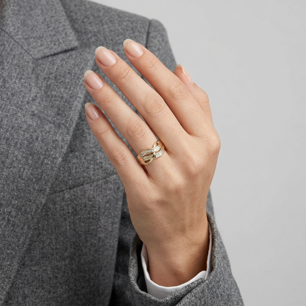 10K Yellow Gold Diamond Criss Cross Ring