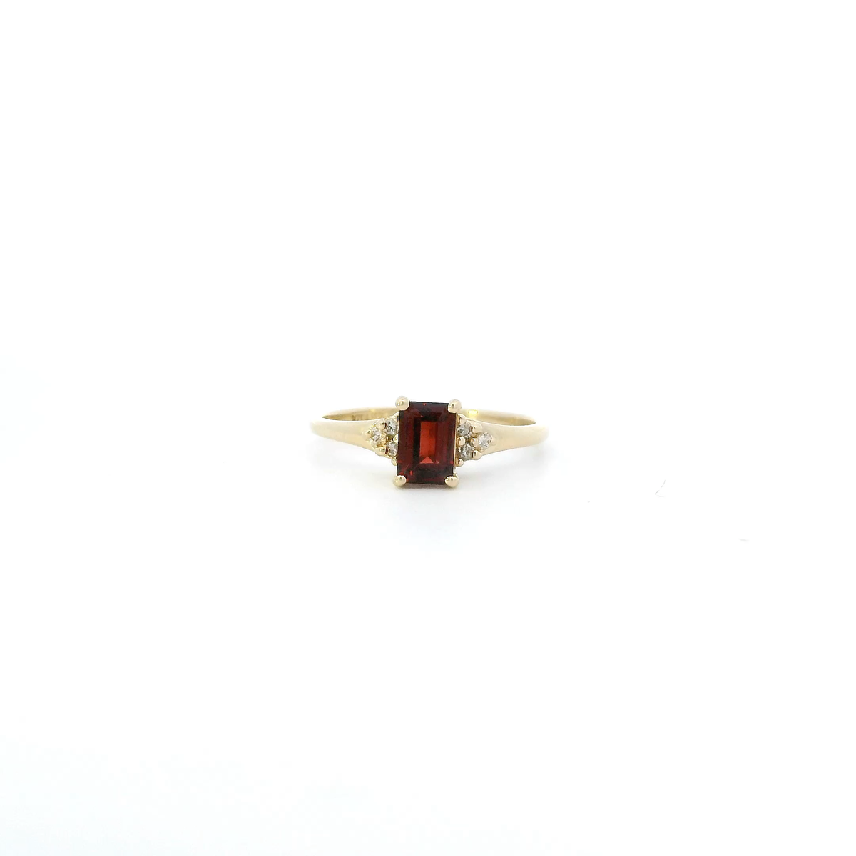 14K Yellow Gold Garnet & Diamond Womens Ring