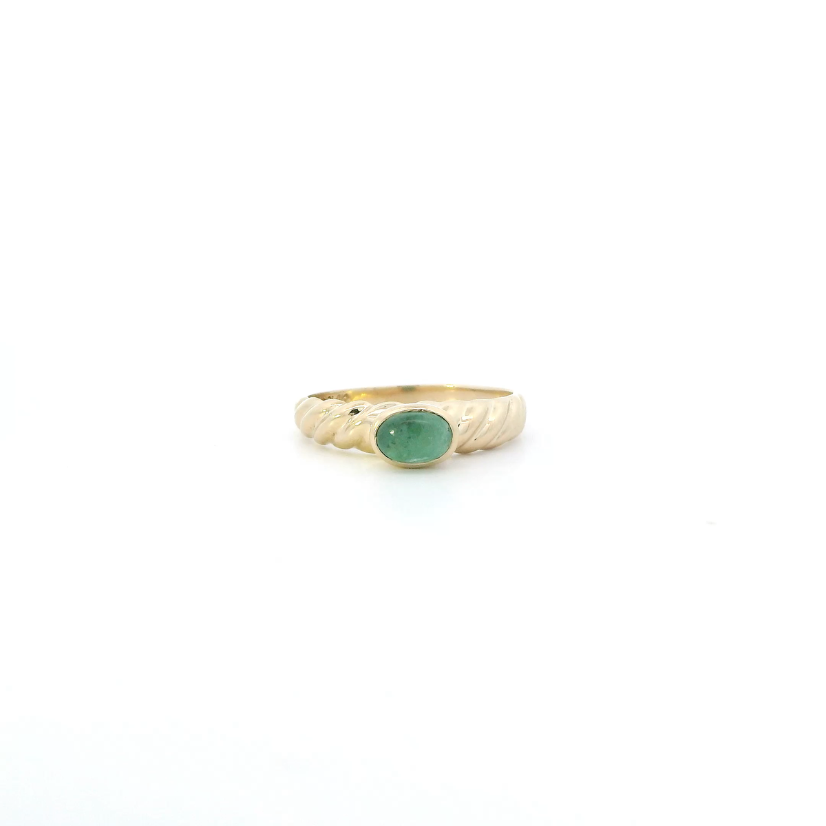 10K Yellow Gold Oval Green Jade Womens Ring