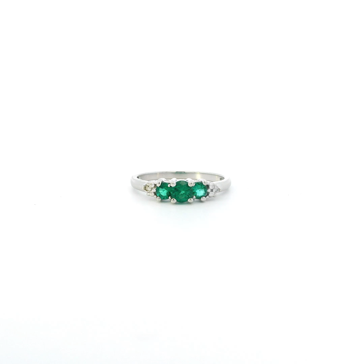 10K White Gold Synthetic Emerald Womens Ring