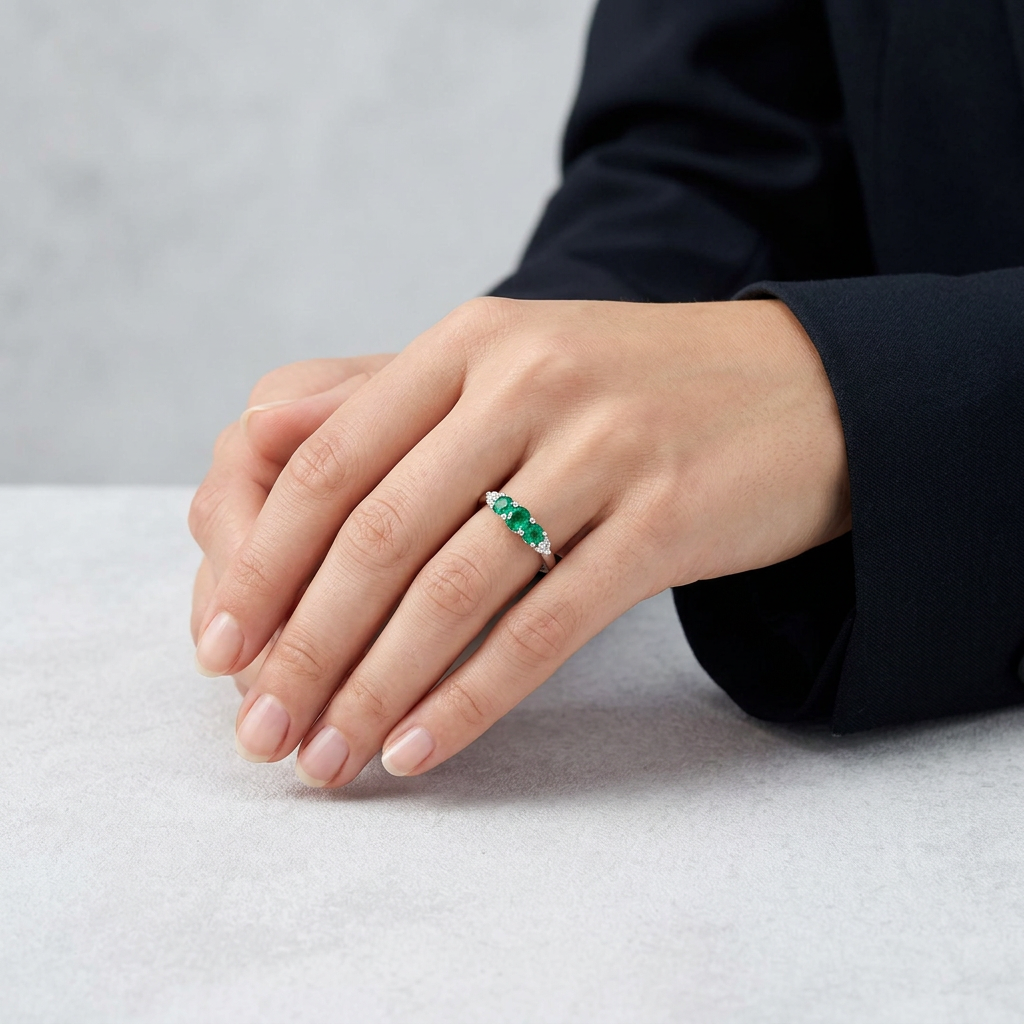10K White Gold Synthetic Emerald Womens Ring