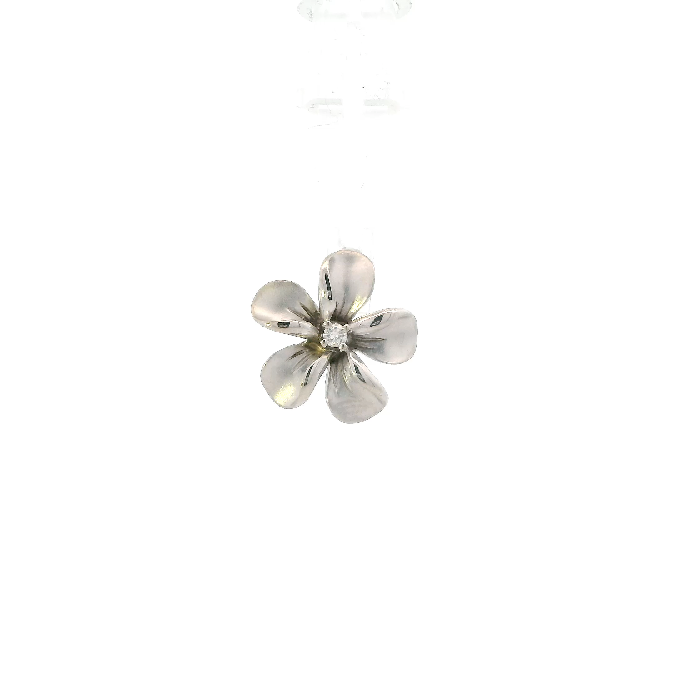 14K White Gold Diamond Plumeria Flower Pendant - 0.05ct