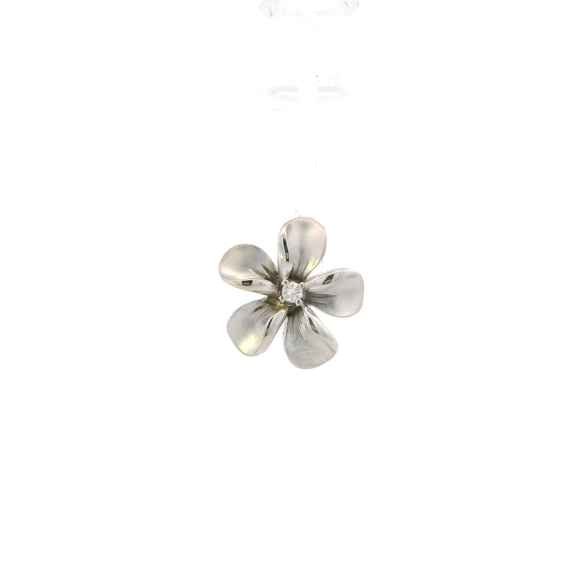 14K White Gold Diamond Plumeria Flower Pendant - 0.05ct