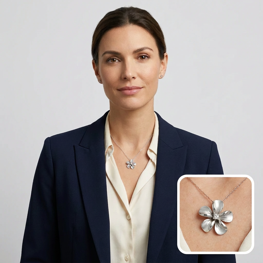 14K White Gold Diamond Plumeria Flower Pendant - 0.05ct