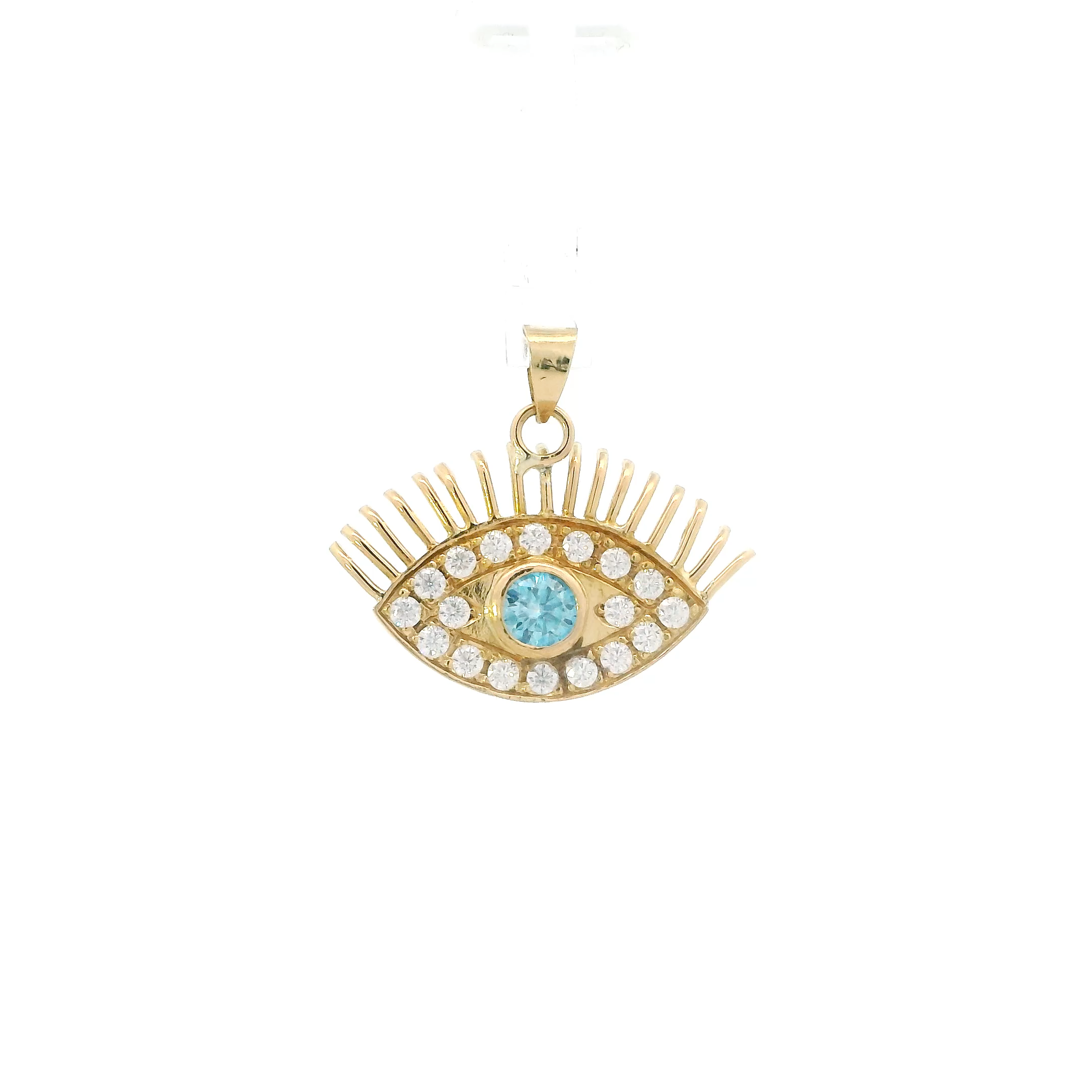 14K Yellow Gold Blue Moissanite & Moissanite Evil Eye Pendant