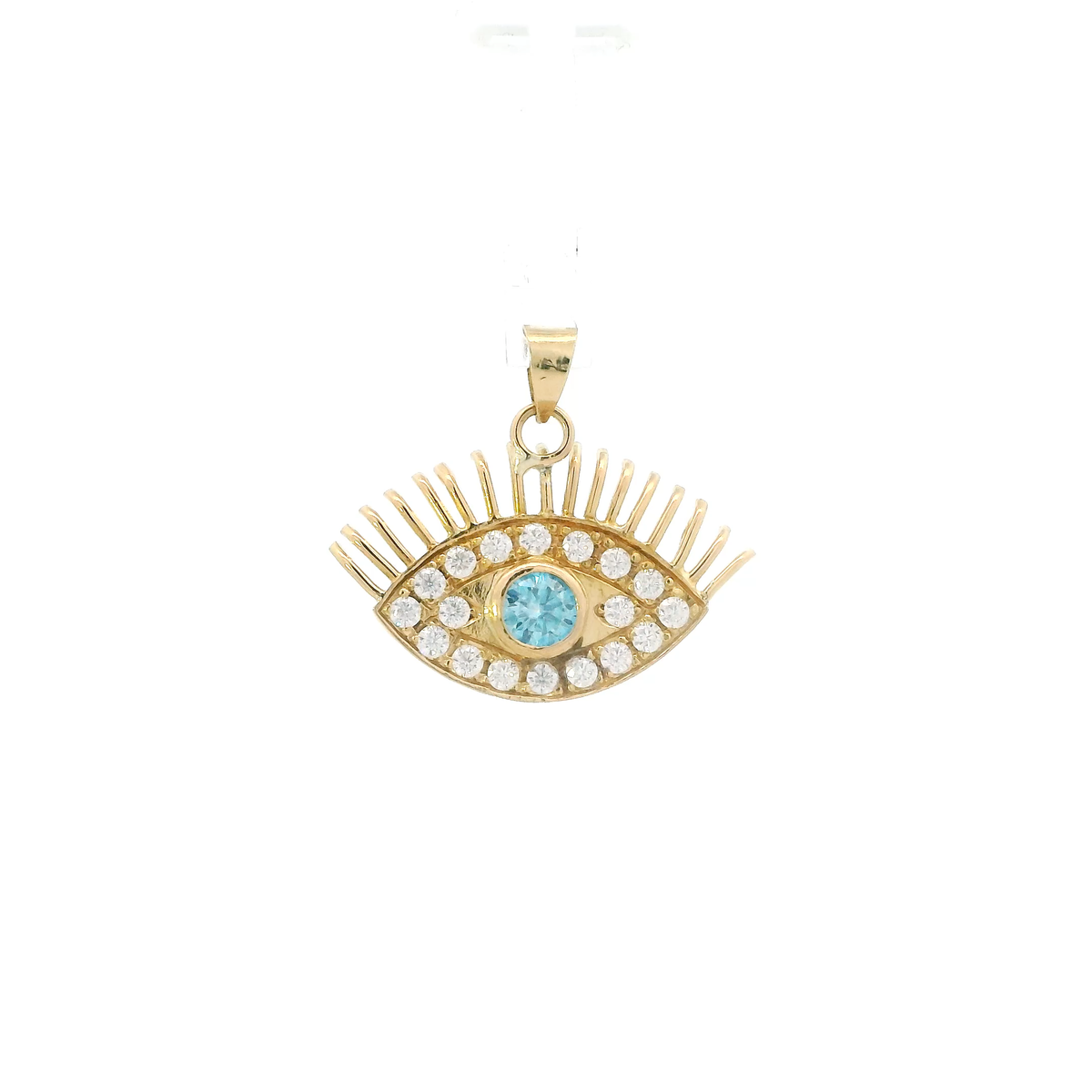 14K Yellow Gold Blue Moissanite & Moissanite Evil Eye Pendant