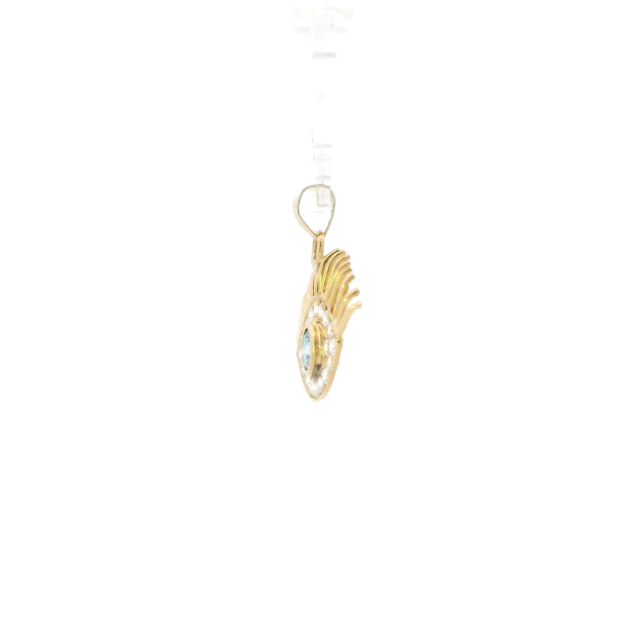 14K Yellow Gold Blue Moissanite & Moissanite Evil Eye Pendant