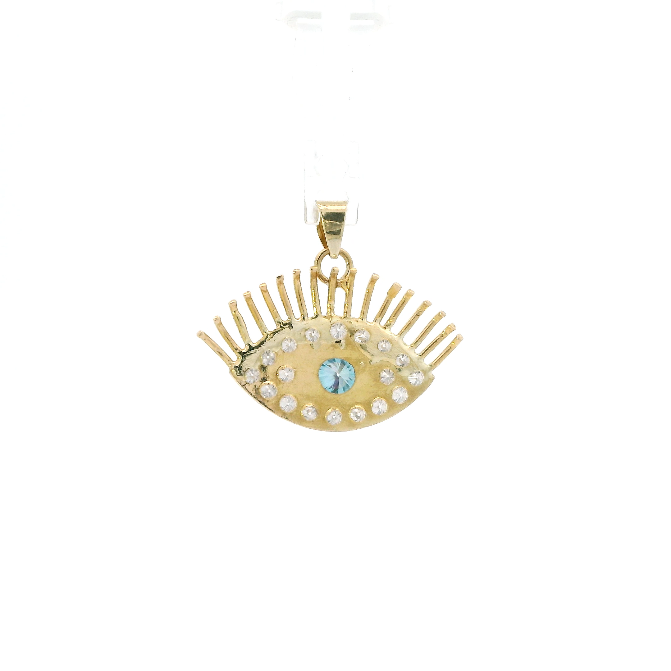 14K Yellow Gold Blue Moissanite & Moissanite Evil Eye Pendant