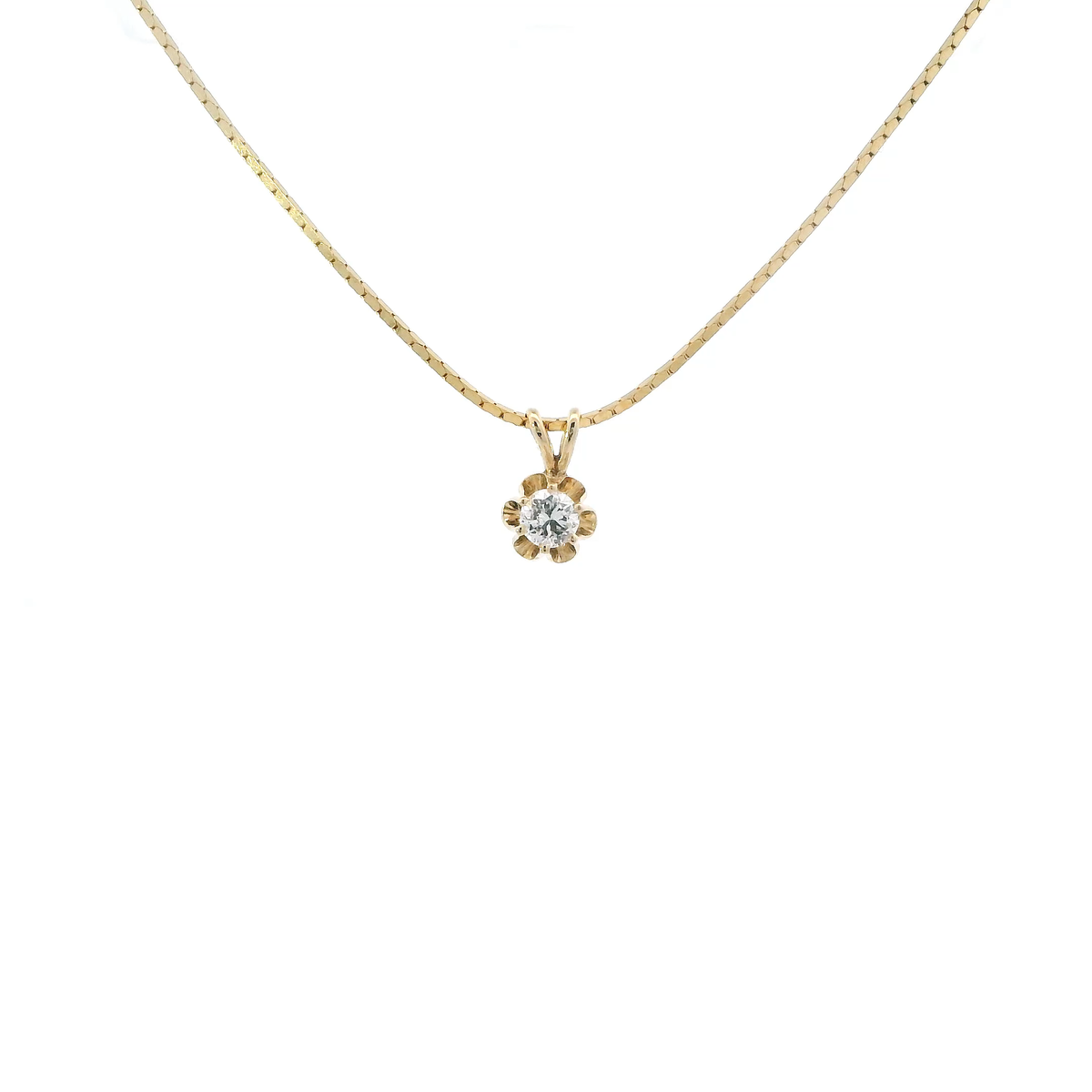 14K Yellow Gold 18" Box Chain & Solitaire Diamond Pendant - 0.15ct