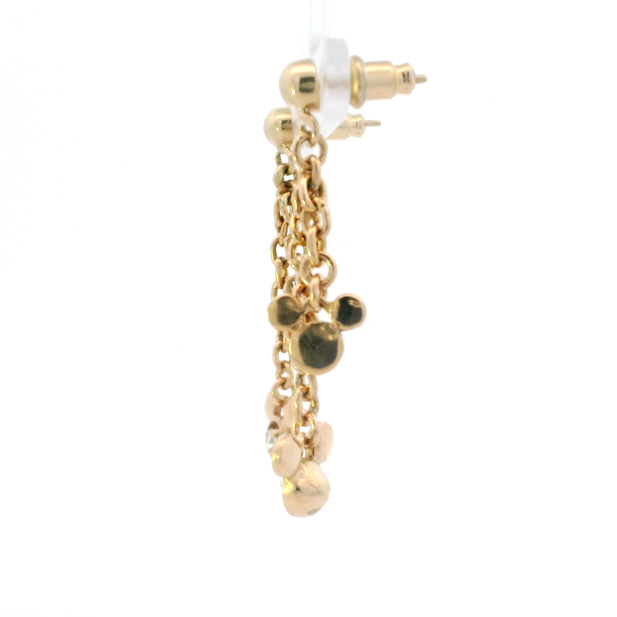 14K Yellow Gold Diamond Mickey Mouse & Double Cable Chain Dangle Earrings - 0.20ct