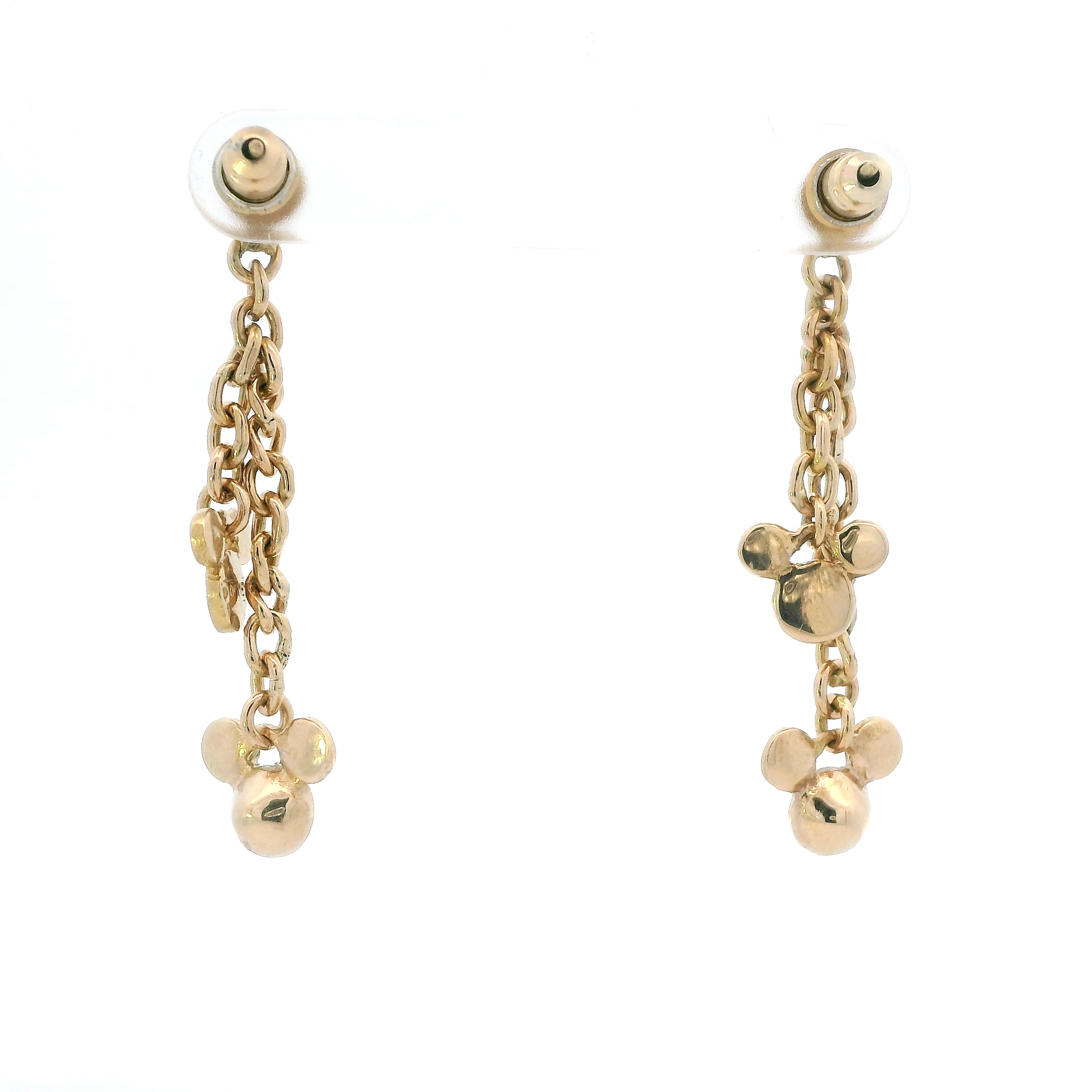 14K Yellow Gold Diamond Mickey Mouse & Double Cable Chain Dangle Earrings - 0.20ct