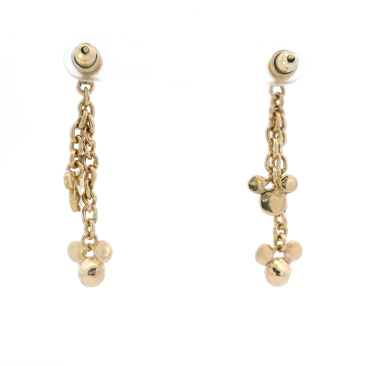14K Yellow Gold Diamond Mickey Mouse & Double Cable Chain Dangle Earrings - 0.20ct