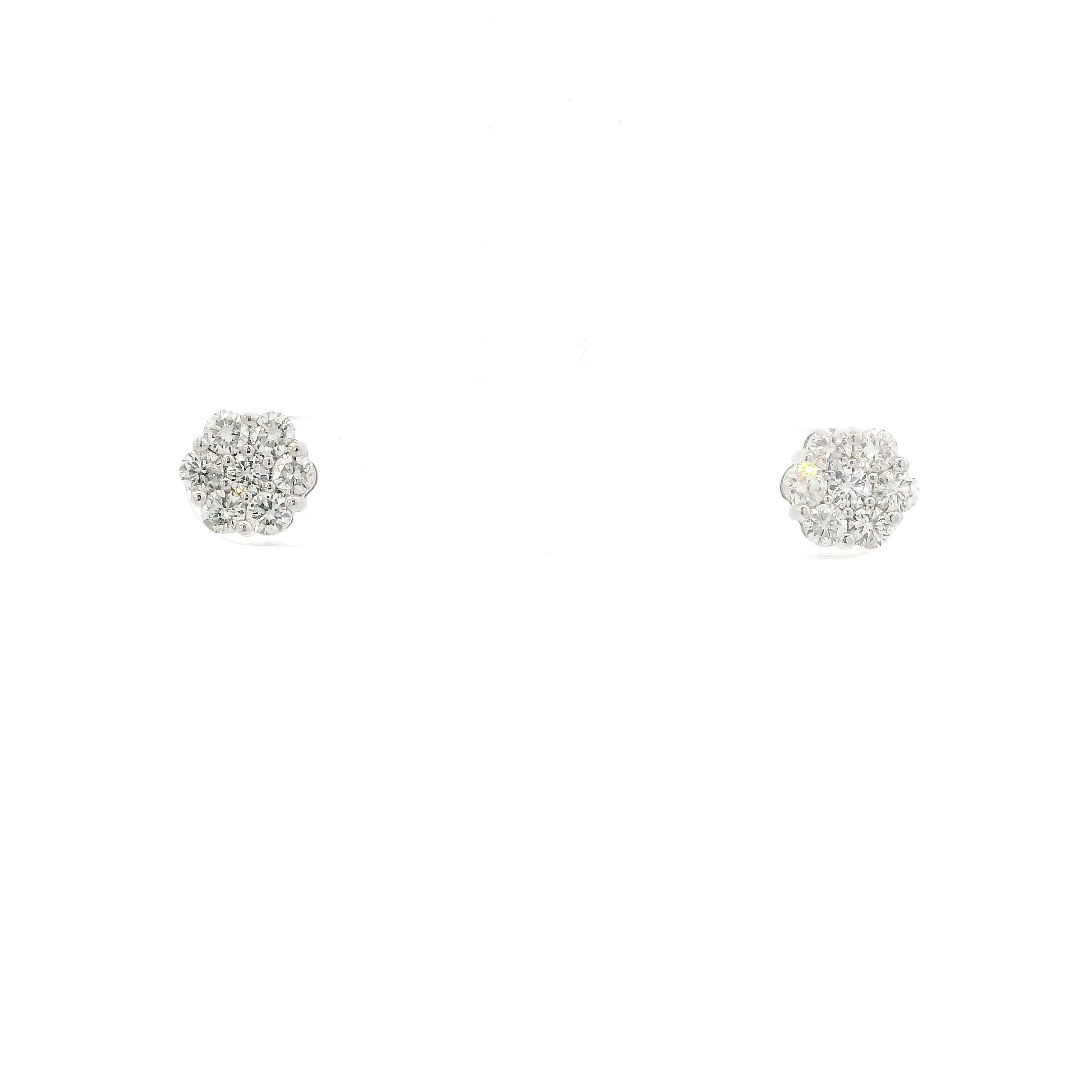 14K White Gold Diamond Screw Back Earrings - 0.98ct