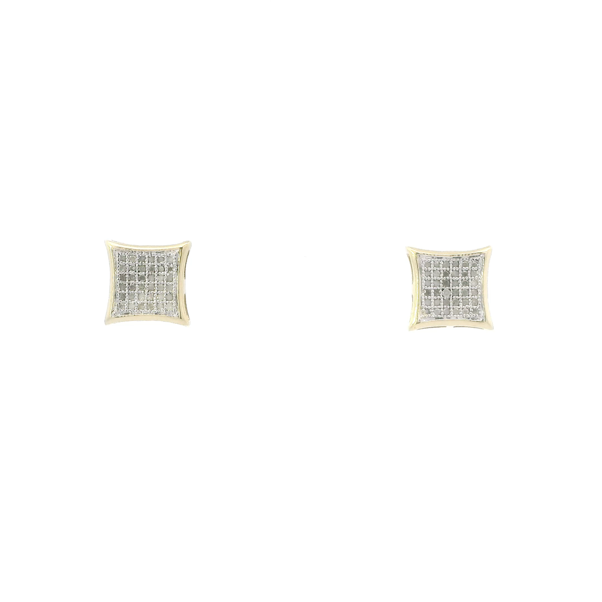 10K Yellow Gold Square Diamond Screw Back Earrings