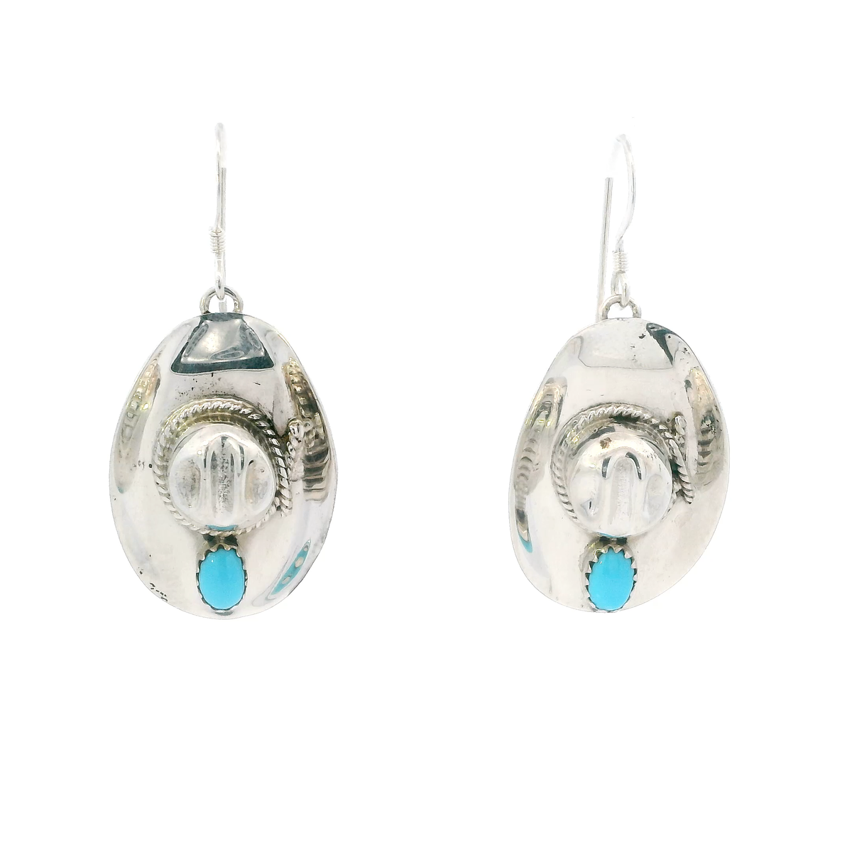 Silver Vintage Cowboy Hat Turquoise Navajo Earrings