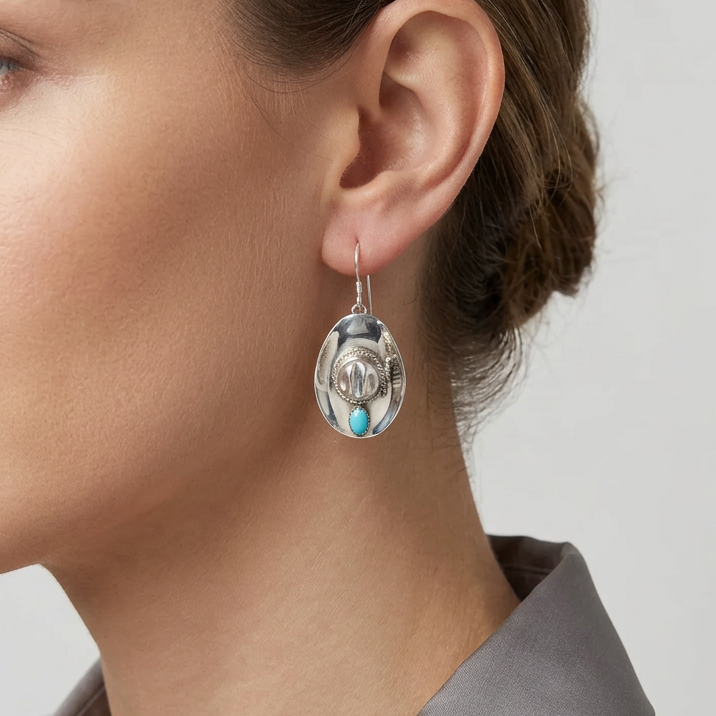 Silver Vintage Cowboy Hat Turquoise Navajo Earrings