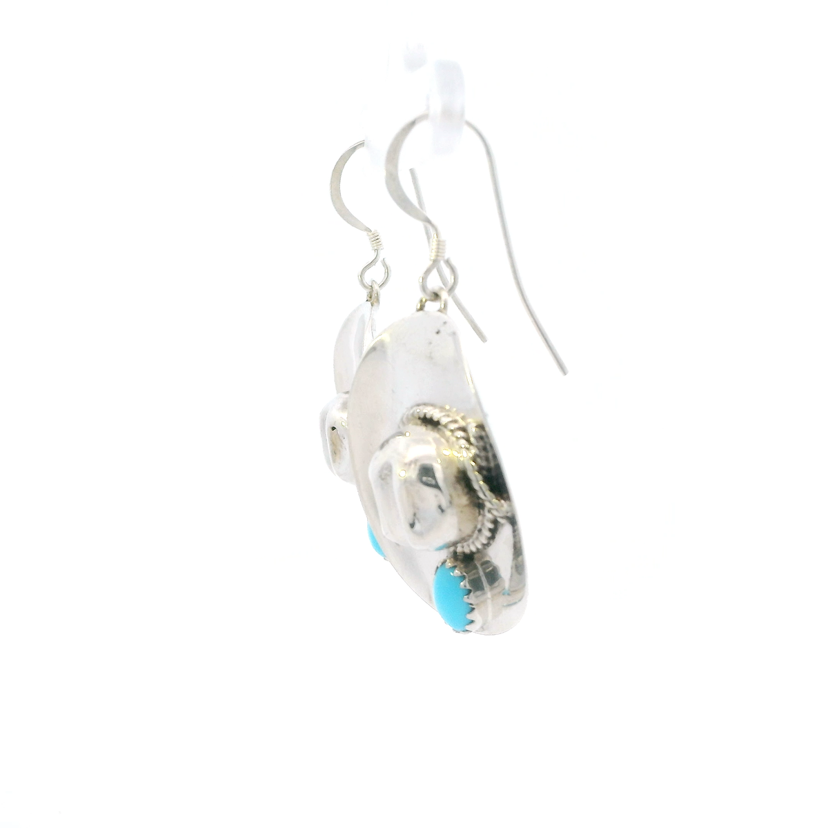 Silver Vintage Cowboy Hat Turquoise Navajo Earrings