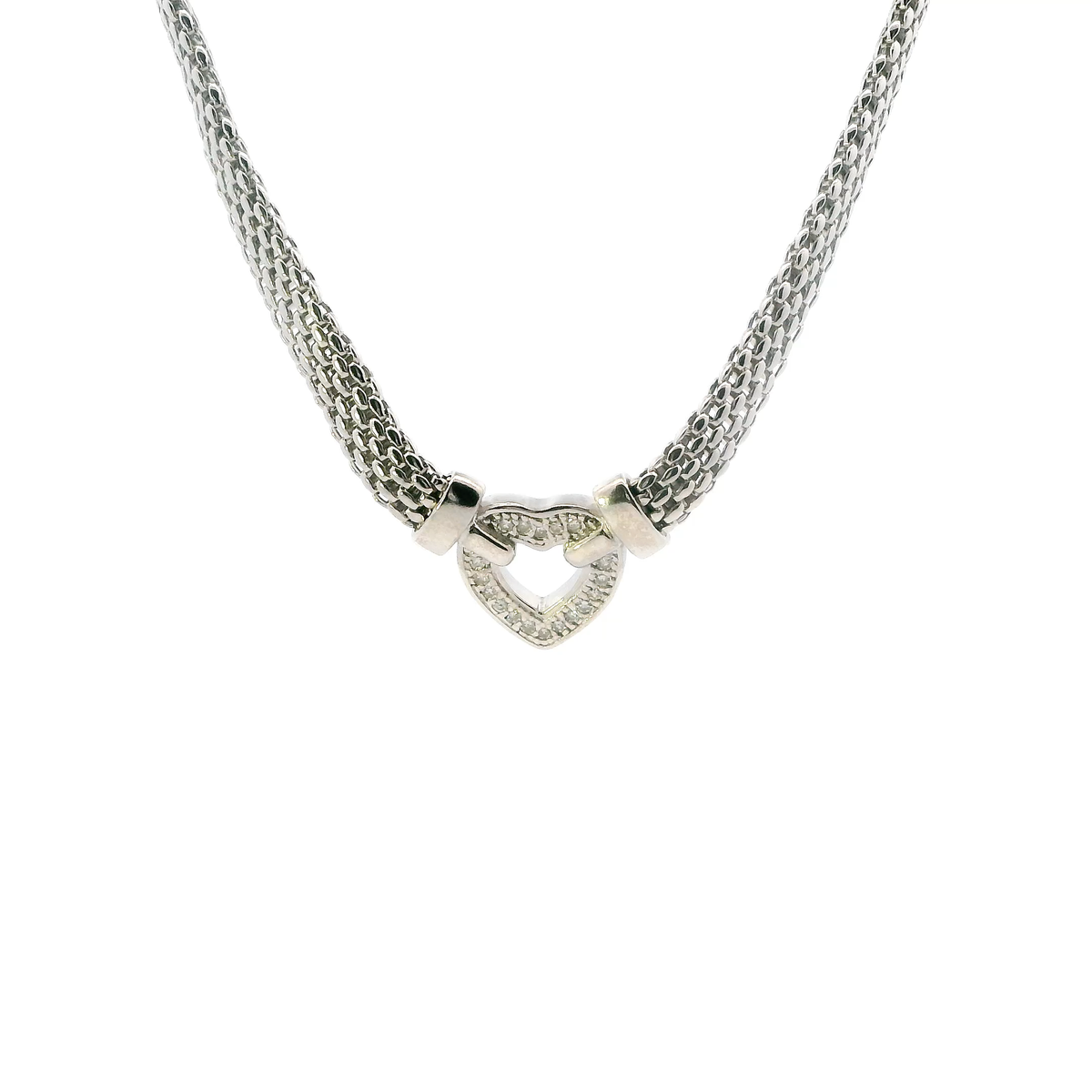 Silver Mesh Necklace & Diamond Heart Pendant - 0.12ct