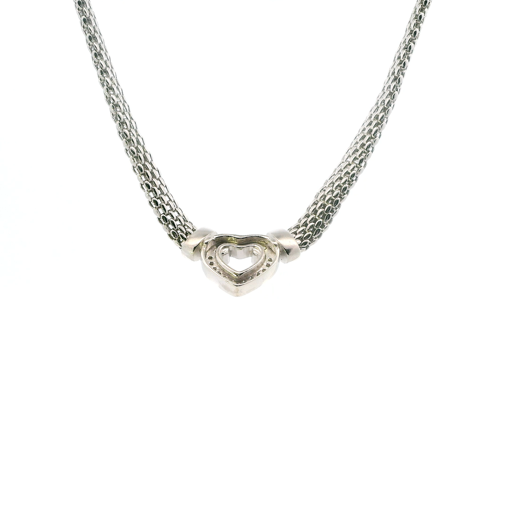 Silver Mesh Necklace & Diamond Heart Pendant - 0.12ct