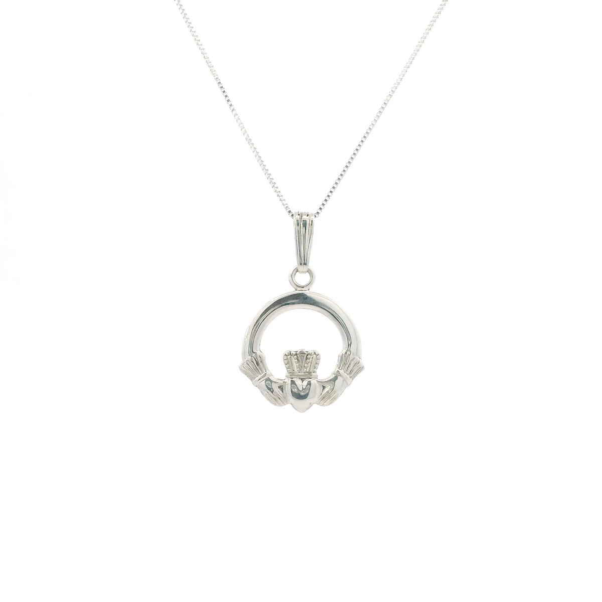 Silver Claddagh Love, Loyalty, & Friendship Pendant & 18" Box Chain