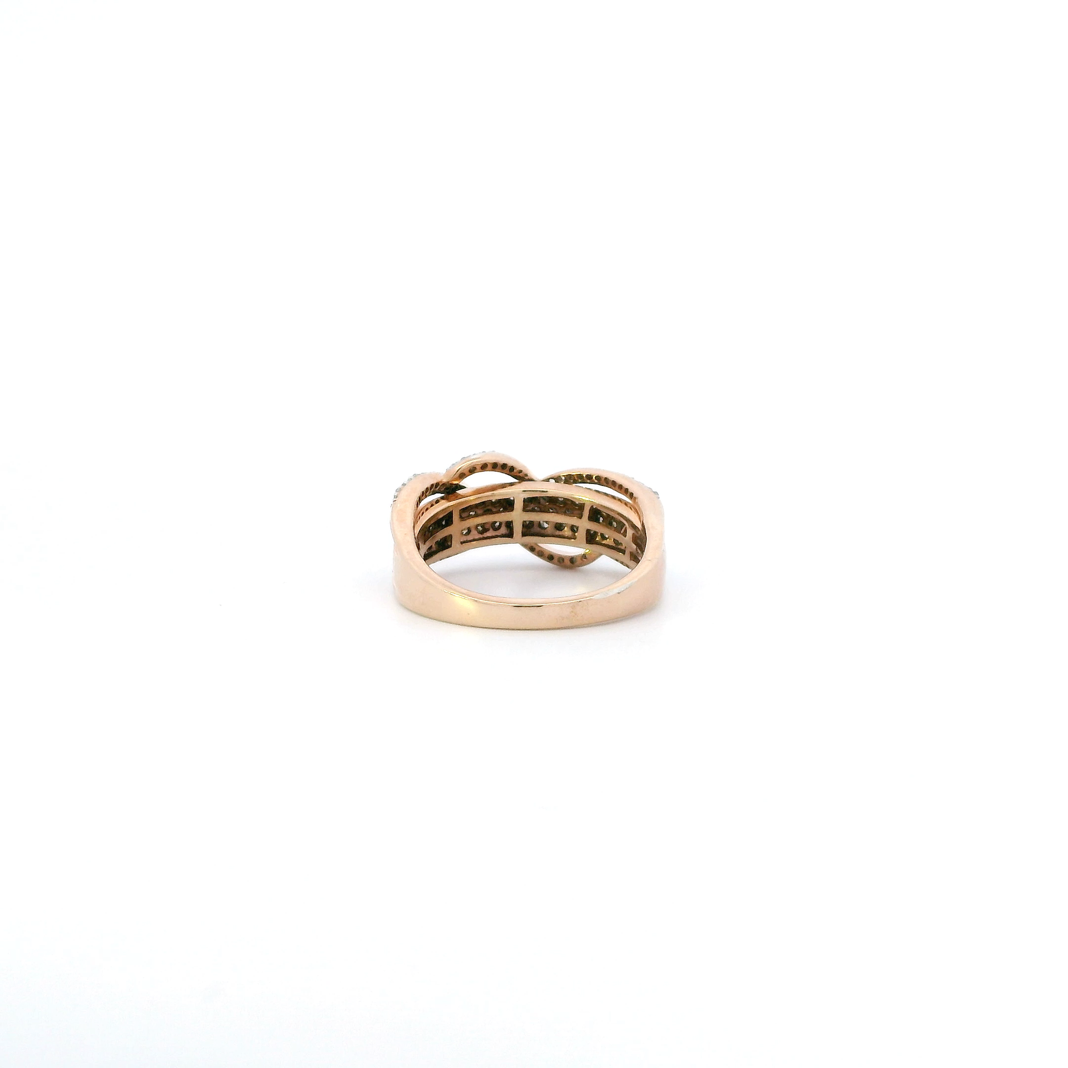 Silver Rose Tone Gold Chocolate Diamonds & Clear Diamond Cross Over Ring - 0.93ct