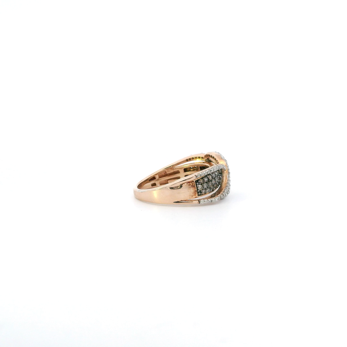 Silver Rose Tone Gold Chocolate Diamonds & Clear Diamond Cross Over Ring - 0.93ct