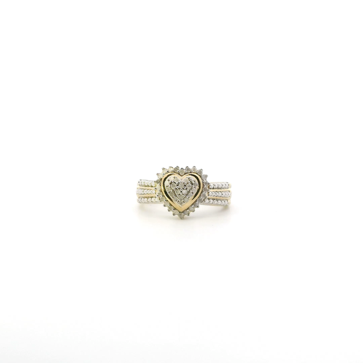 Silver Gold Tone Diamond Cluster Heart Ring - 0.22ct