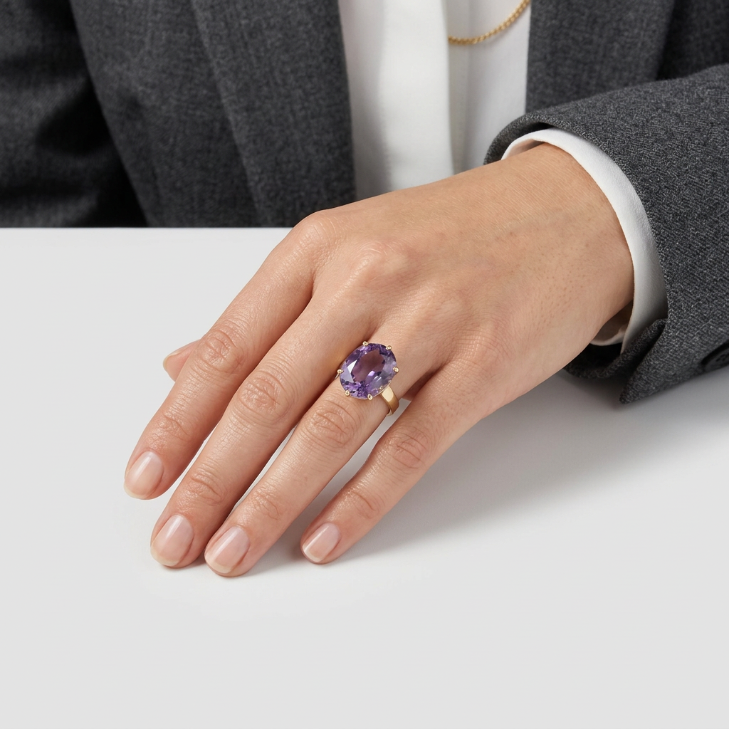 18K Yellow Gold Oval Alexandrite Womens Ring