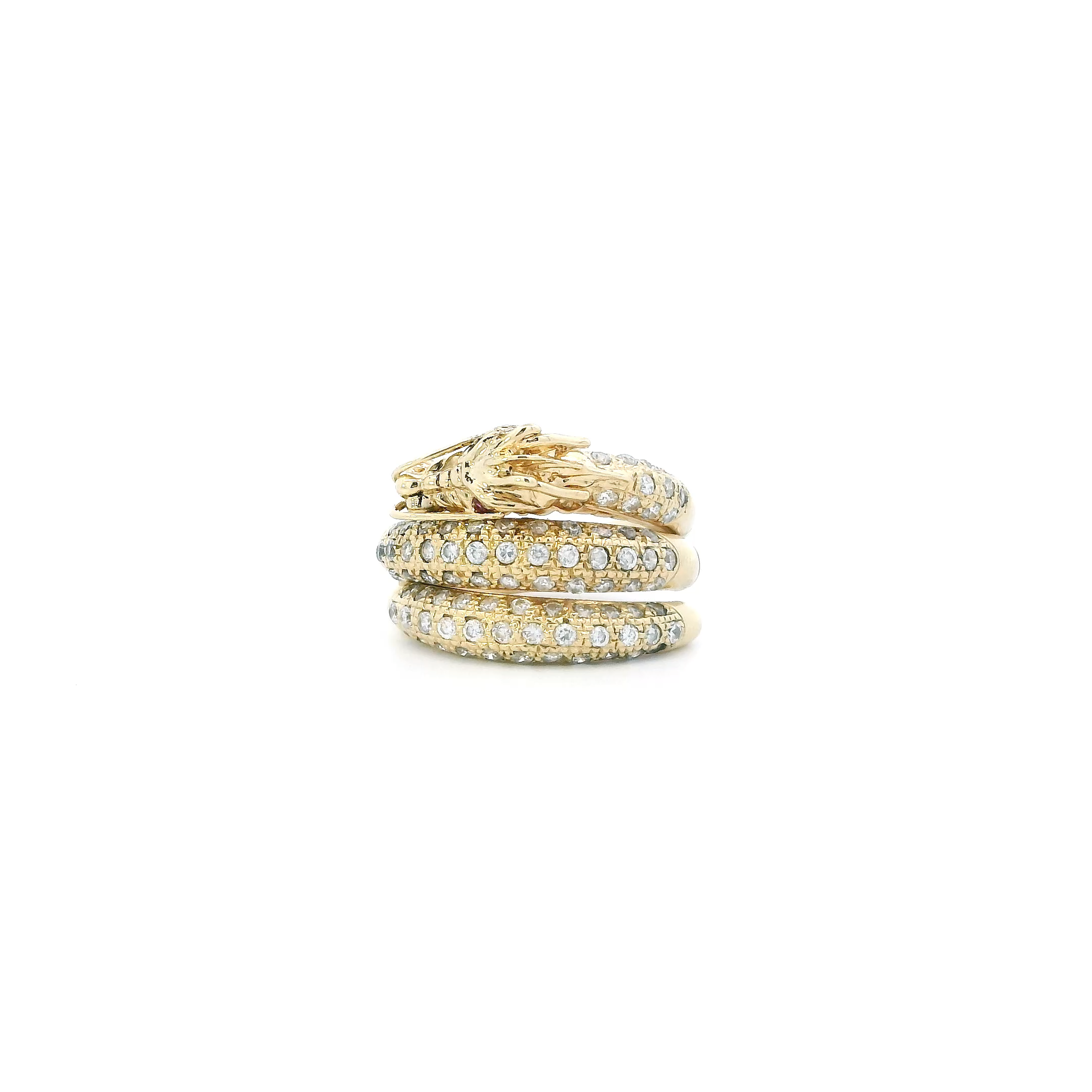 14K Yellow Gold Cz Expandable Dragon Womens Ring
