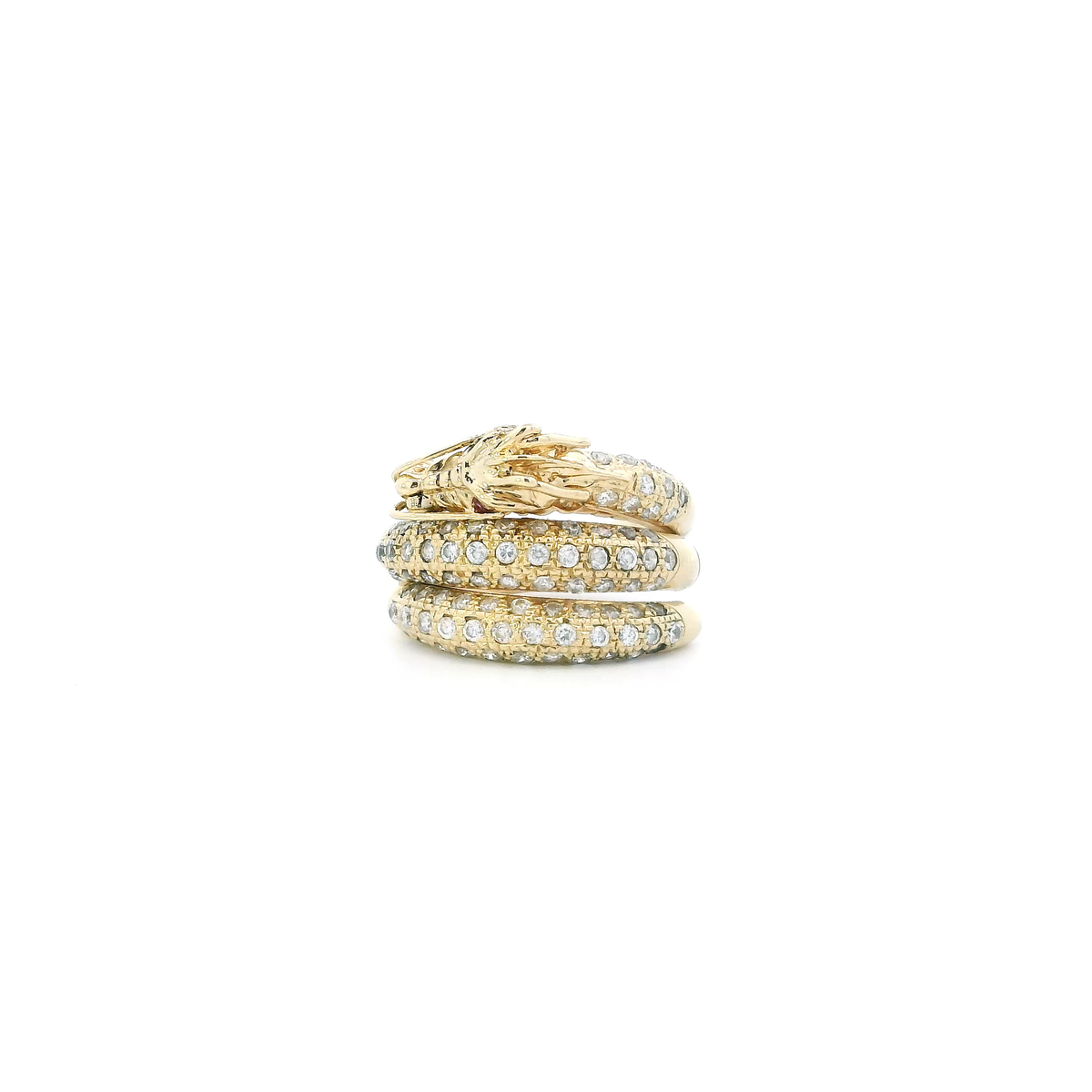 14K Yellow Gold Cz Expandable Dragon Womens Ring