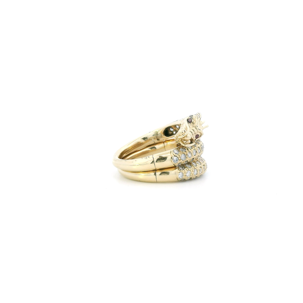 14K Yellow Gold Cz Expandable Dragon Womens Ring