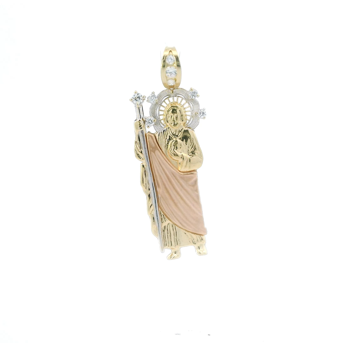 14K Tri Color Gold Cz Religious Standing Figure Pendant