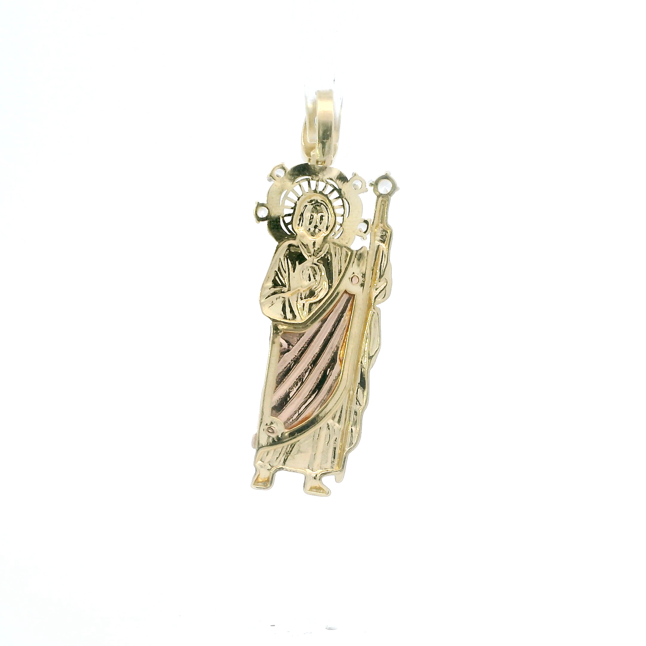 14K Tri Color Gold Cz Religious Standing Figure Pendant