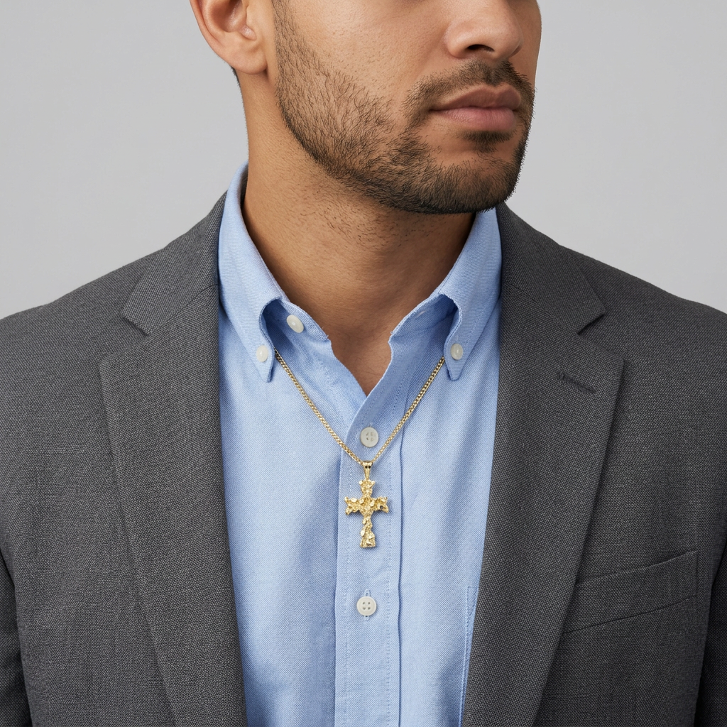 14K Yellow Gold Nugget Cross Pendant