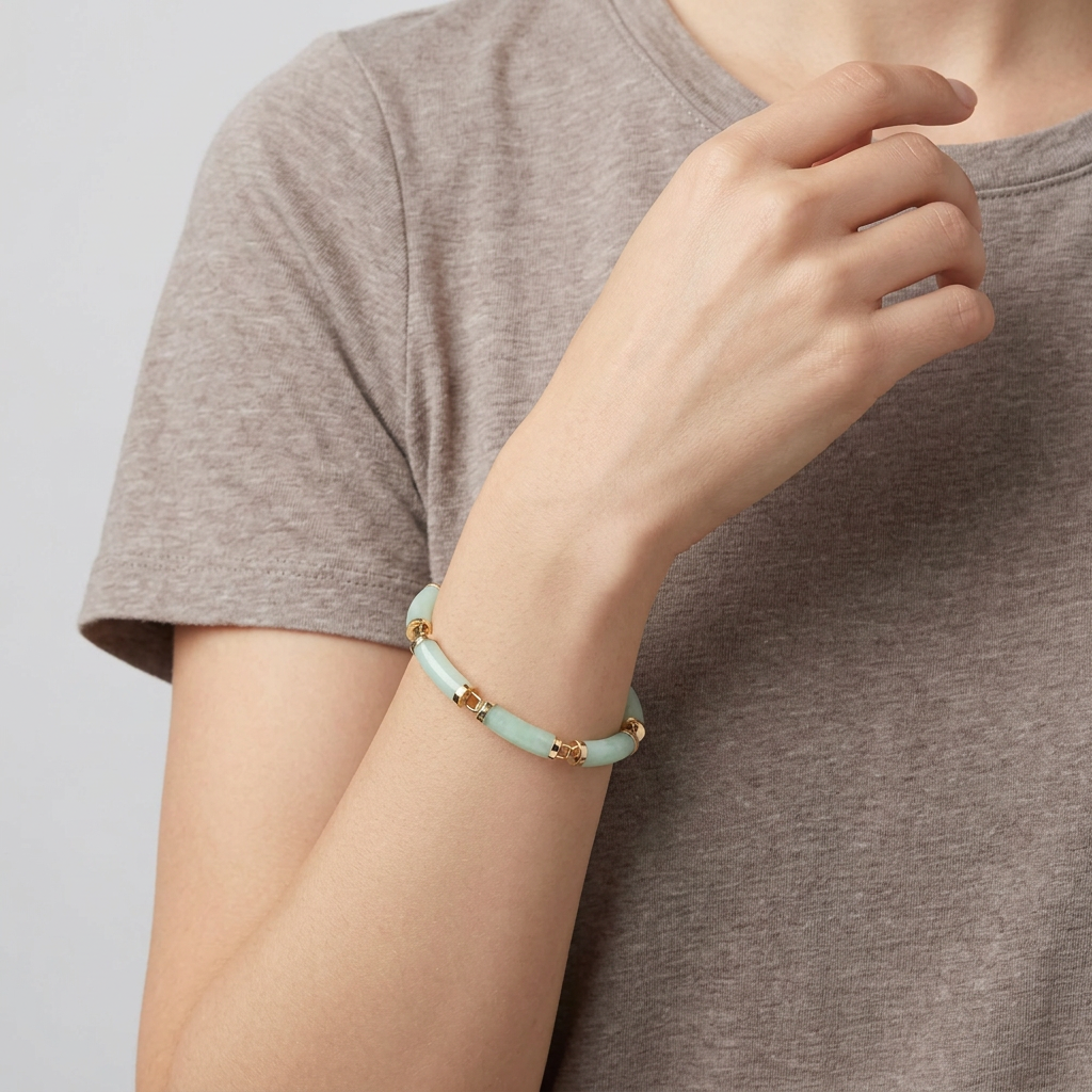 10K Yellow Gold 7.25" Rectangle Jade Linked Bracelet