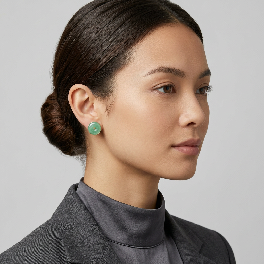 10K Yellow Gold Green Jade Stud Earrings