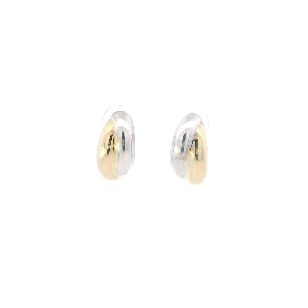 14K Yellow & White Gold Two Tone Dome Hoop Earrings