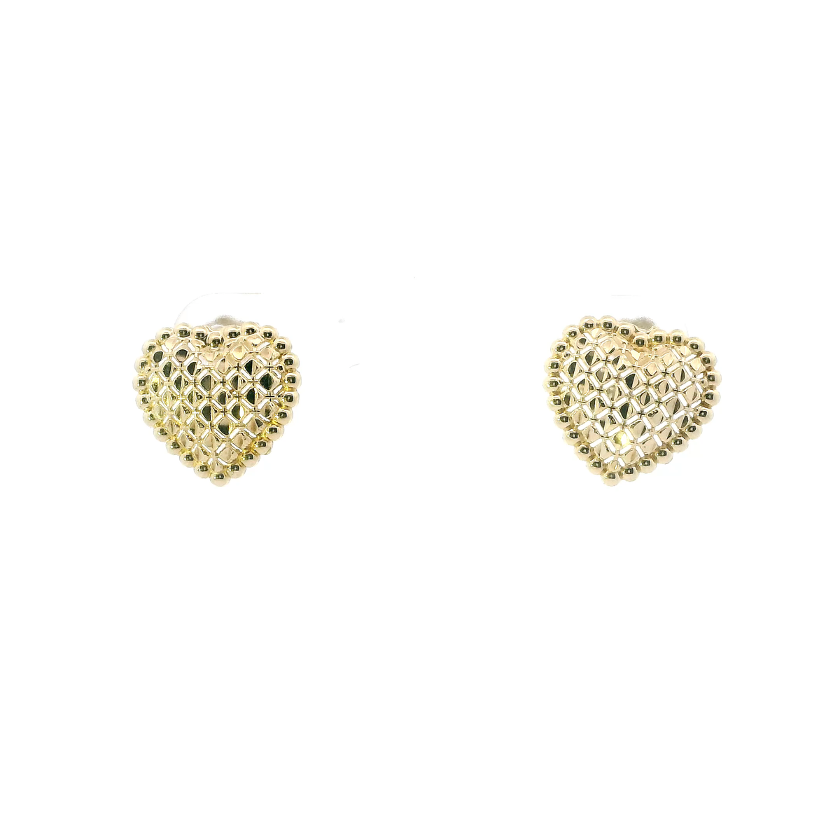 10K Yellow Gold Diamond Cut Heart Stud Earrings