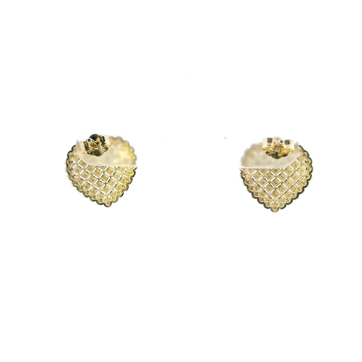10K Yellow Gold Diamond Cut Heart Stud Earrings