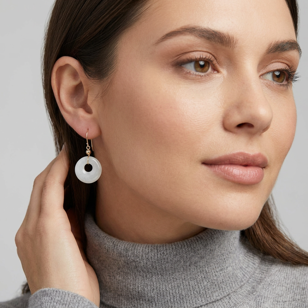 10K Yellow Gold Jade Dangle Earrings