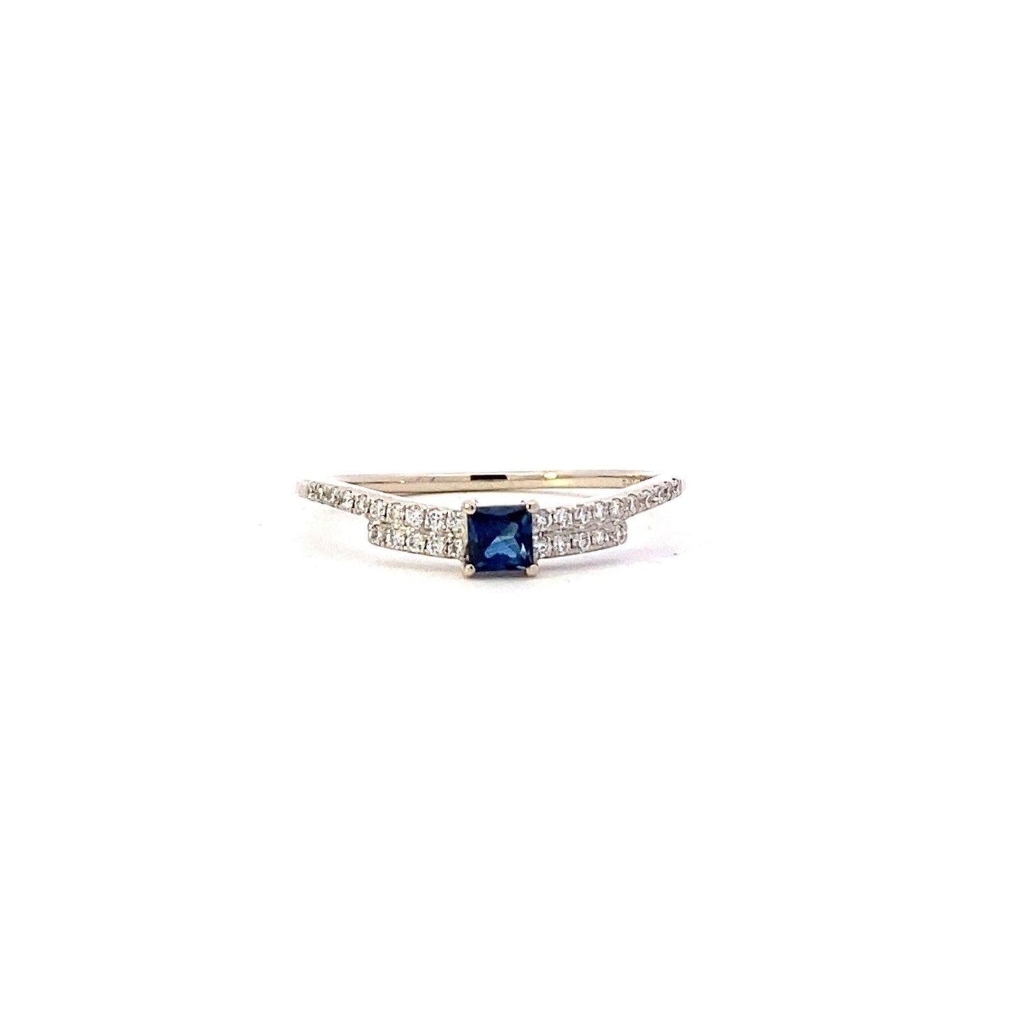 18K White Gold Blue Sapphire Women's Diamond Ring - 0.16ct - ipawnishop.com