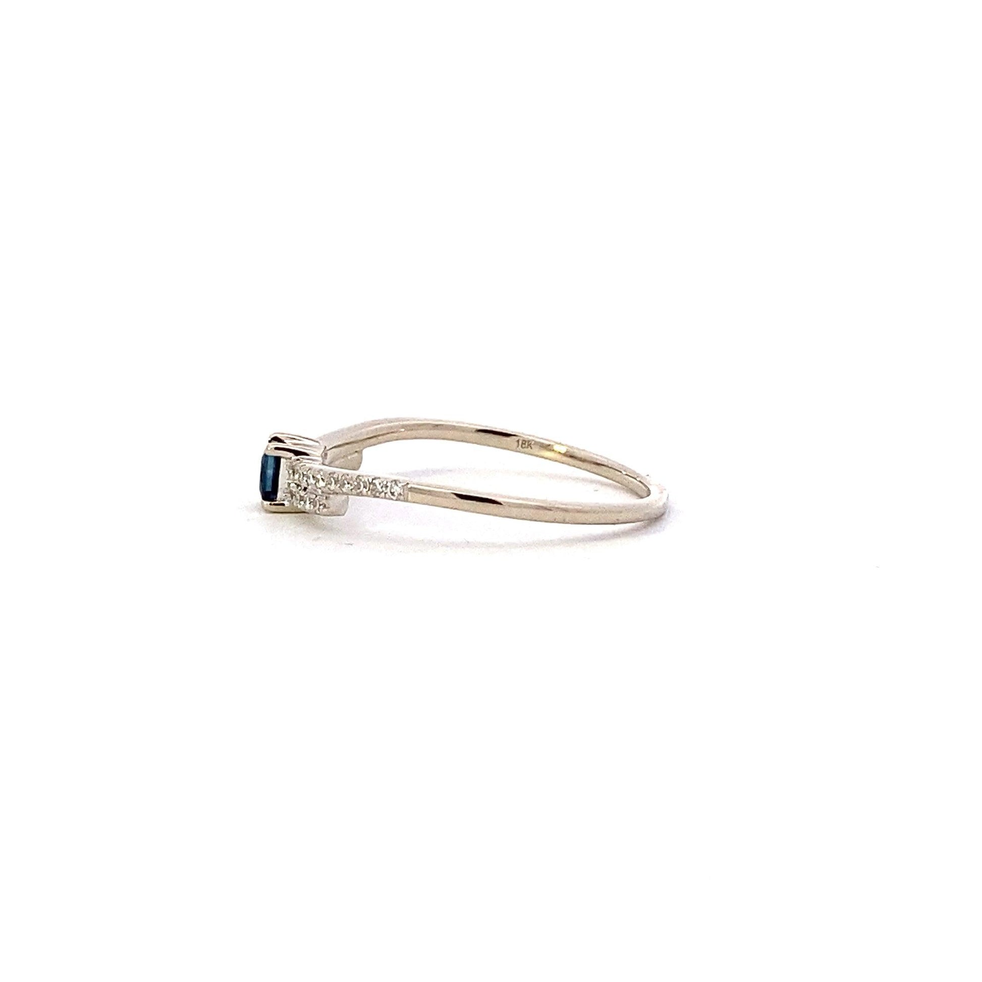 18K White Gold Blue Sapphire Women's Diamond Ring - 0.16ct - ipawnishop.com