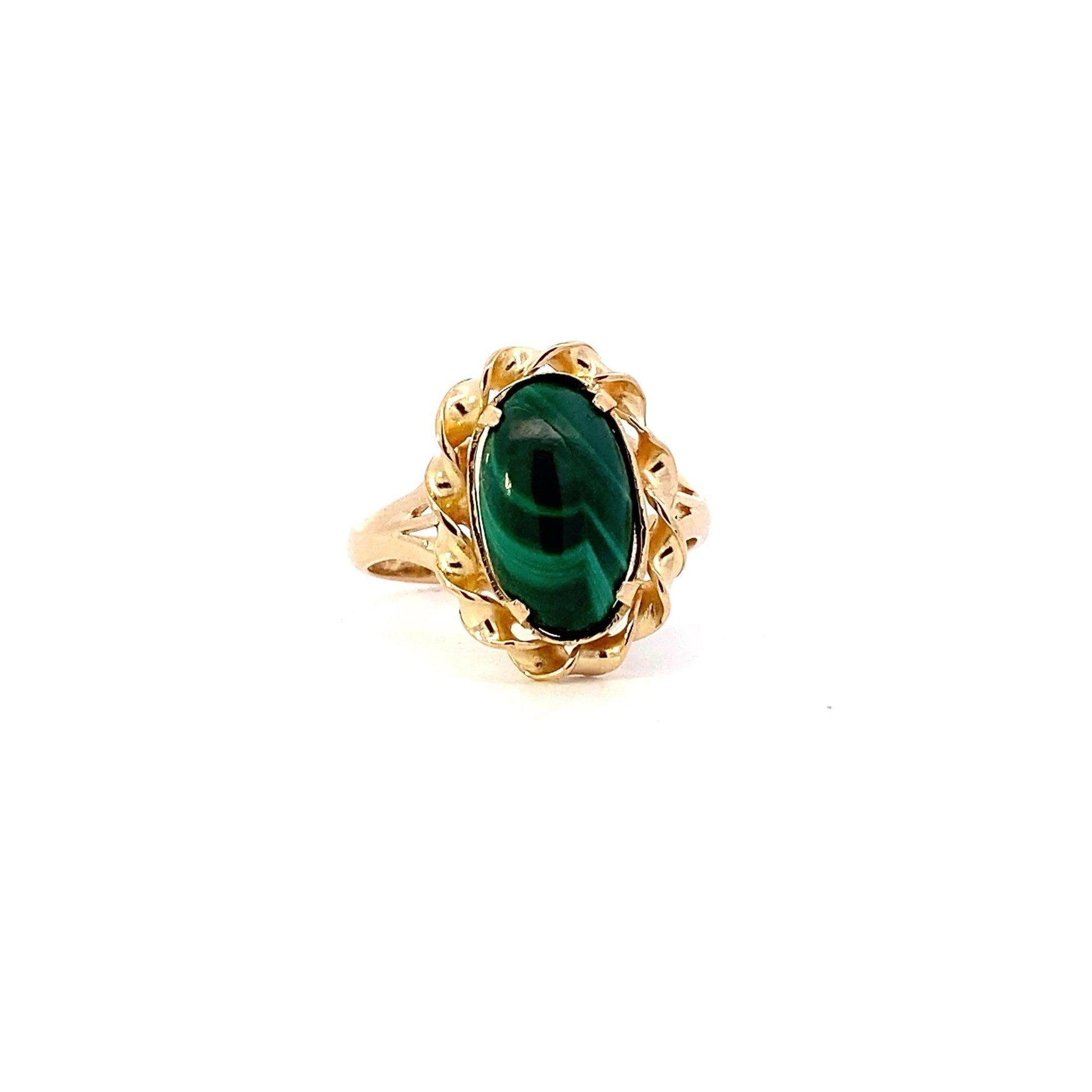 18K Yellow Gold 11x7MM Oval Malachite Ring - ipawnishop.com