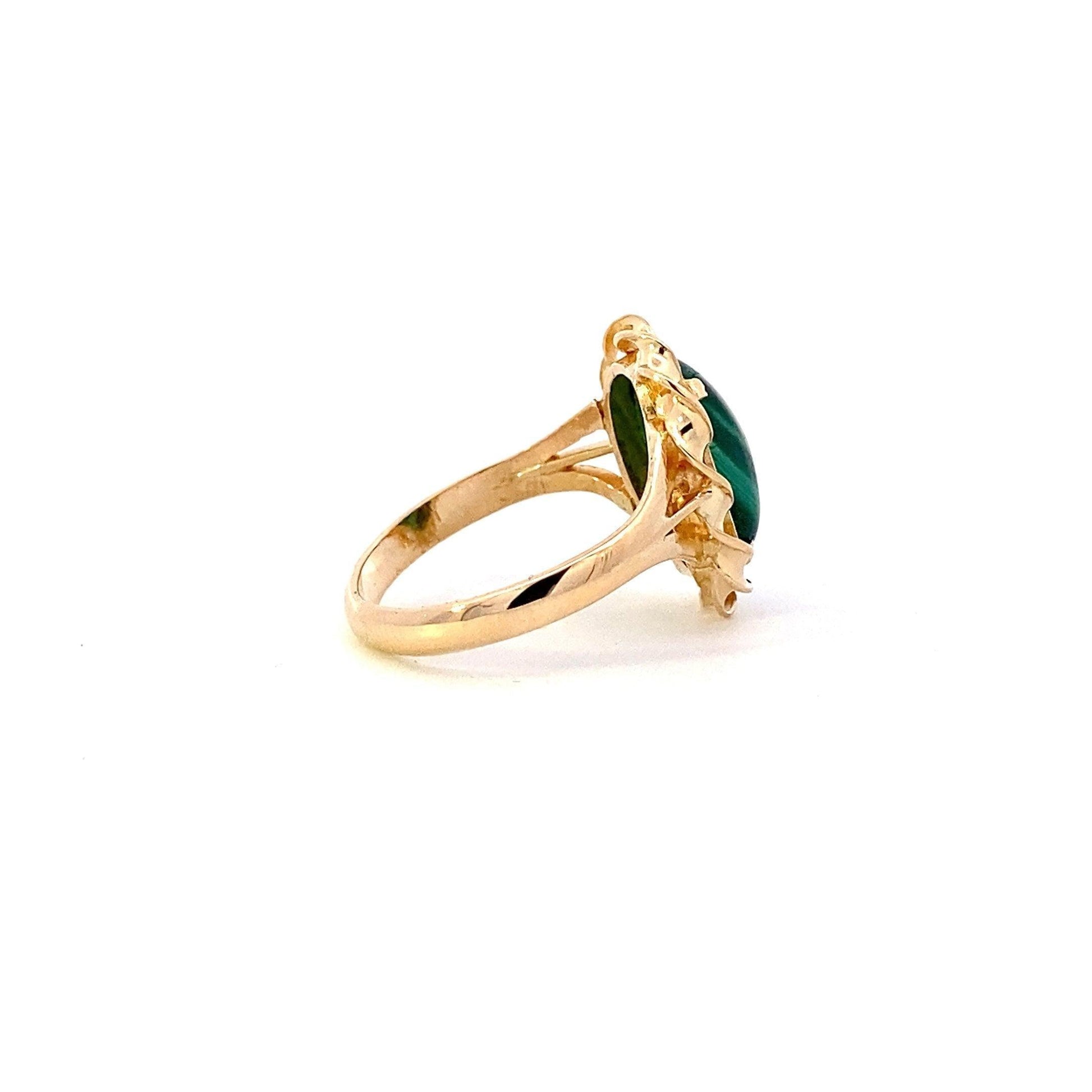 18K Yellow Gold 11x7MM Oval Malachite Ring - ipawnishop.com